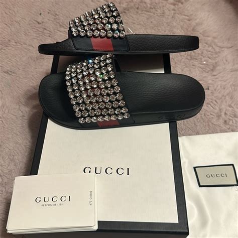 gucci bedazzled slides|Gucci sandals.